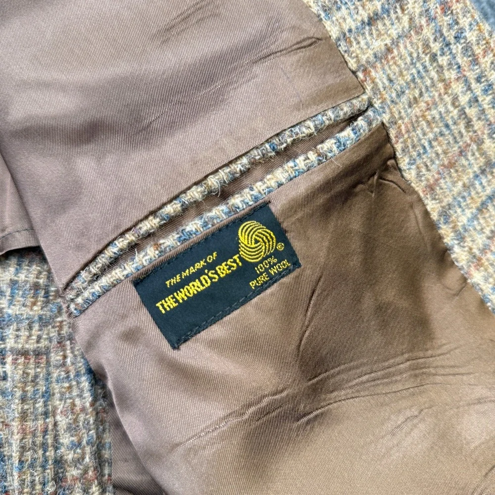VTG Filenes Tweed Blazer Mens‎ 40 Brown Plaid Wool Sport Coat Jacket Old Money